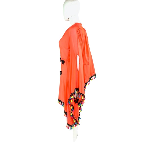 Wassa Wear Fluorescent Orange Mesh Swimsuit Cover Up Tunic Robe Festival Rave - Picture 10 of 14